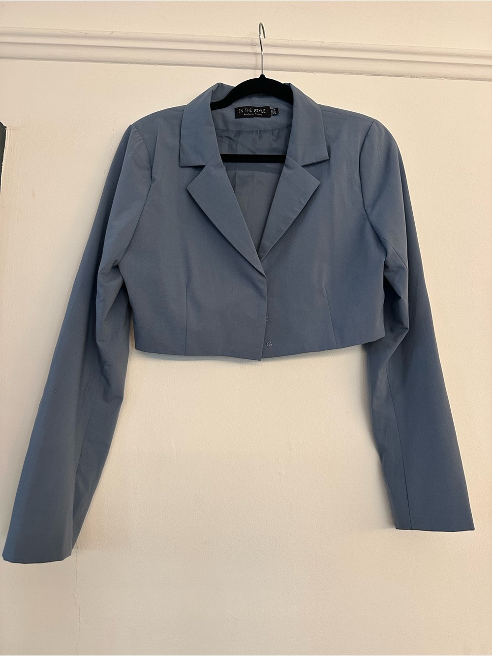 In The Style Cropped Blazer Jacket - Dusty Blue